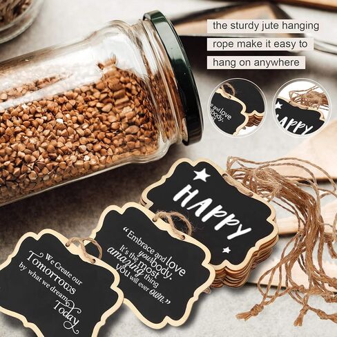 24 Pack Chalkboard Tags with String, ULENDIS 2.36x3.35 Inch Mini Wood Chalkboards Signs with Gold and Silver Markers, Hanging Chalkboard Labels Massage Board Signs, Price Tags in Kuwait