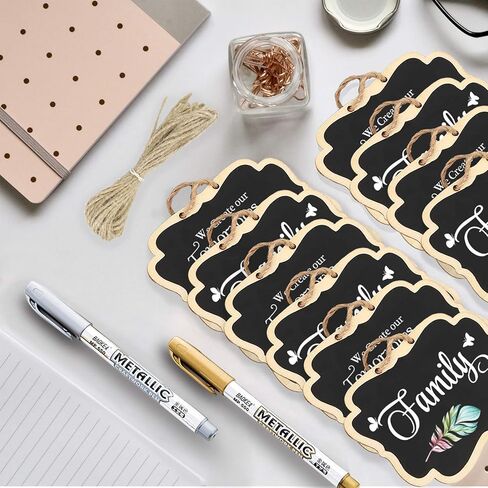 24 Pack Chalkboard Tags with String, ULENDIS 2.36x3.35 Inch Mini Wood Chalkboards Signs with Gold and Silver Markers, Hanging Chalkboard Labels Massage Board Signs, Price Tags in Kuwait