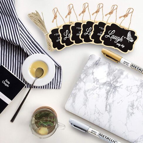 24 Pack Chalkboard Tags with String, ULENDIS 2.36x3.35 Inch Mini Wood Chalkboards Signs with Gold and Silver Markers, Hanging Chalkboard Labels Massage Board Signs, Price Tags in Kuwait