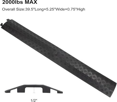 Floor Cord Cover Cable Protector, Ramp Rubber Floor Cord Concealer 1 Channel Heavy Duty Cable Protector for Indoor and Outdoor (Samll-2 Piece, Black) in Kuwait