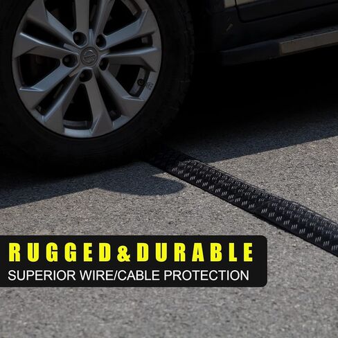 Floor Cord Cover Cable Protector, Ramp Rubber Floor Cord Concealer 1 Channel Heavy Duty Cable Protector for Indoor and Outdoor (Samll-2 Piece, Black) in Kuwait