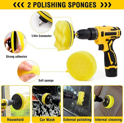 طقم غسيل السيارة مع بخاخ مسدس رغوي لغسيل السيارات، مجموعة فرشاة الحفر، طقم فرشاة تفصيل السيارة، وسادات تلميع إسفنجية، مدفع رغوي لتنظيف السيارة واستخدام الحديقة، يتصل بسرعة بمعظم خراطيم الحديقة in Kuwait
