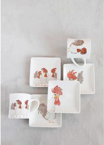 Creative Co-Op Stoneware Chicken, Set of 4 Styles Plate Set, 5"L x 5"W x 1"H, White in Saudi Arabia