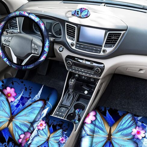 Frienda Butterfly Car Seat Covers for Women Butterfly Car Accessories Interior Seat Covers Rubber Steering Wheel Wrist Strap Armrest Seatbelt Cover Keychain(Bright Style) in Saudi Arabia
