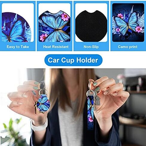 Frienda Butterfly Car Seat Covers for Women Butterfly Car Accessories Interior Seat Covers Rubber Steering Wheel Wrist Strap Armrest Seatbelt Cover Keychain(Bright Style) in Saudi Arabia