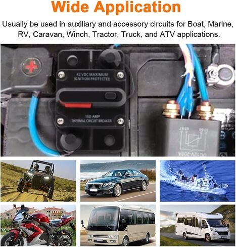 Motoparty 150 أمبير مفاتيح قاطع الدائرة مع عاكس إعادة الضبط اليدوي للسيارة البحرية محركات التصيد قارب ATV DC 12V -42V حماية التيار الزائد ضد الماء (150 أمبير) in Saudi Arabia