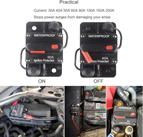 قاطع دائرة 60 أمبير إعادة ضبط يدوي 30-250 أمبير لسيارة شاحنة Rv ATV محركات التصيد البحرية ومركبات القوارب، 12 فولت - 48 فولت تيار مستمر (60 أمبير) in Kuwait