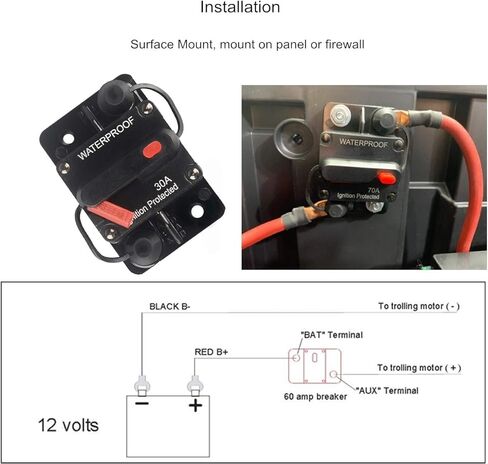 قاطع دائرة 60 أمبير إعادة ضبط يدوي 30-250 أمبير لسيارة شاحنة Rv ATV محركات التصيد البحرية ومركبات القوارب، 12 فولت - 48 فولت تيار مستمر (60 أمبير) in Kuwait