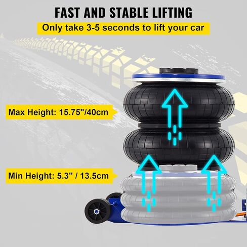 VEVOR Air Jack, 3 Ton/6600 lbs Triple Bag Air Jack, Air Bag Jack Lift Up to 15.75 Inch, 3-5S Fast Lifting Air Bag Jack for Cars with Adjustable Long Handle (Blue) in Saudi Arabia