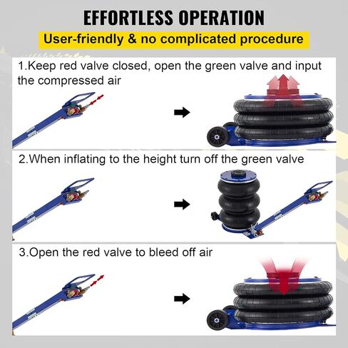 VEVOR Air Jack, 3 Ton/6600 lbs Triple Bag Air Jack, Air Bag Jack Lift Up to 15.75 Inch, 3-5S Fast Lifting Air Bag Jack for Cars with Adjustable Long Handle (Blue) in Saudi Arabia