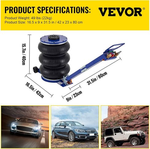 VEVOR Air Jack, 3 Ton/6600 lbs Triple Bag Air Jack, Air Bag Jack Lift Up to 15.75 Inch, 3-5S Fast Lifting Air Bag Jack for Cars with Adjustable Long Handle (Blue) in Saudi Arabia