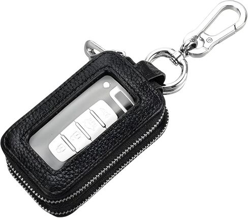 XINLIYA Car Key Fob Case, Genuine Leather Remote Keychain Bag with Lanyard and Zipper Closure, Key Protection Cover for Men Women (Black) in Saudi Arabia
