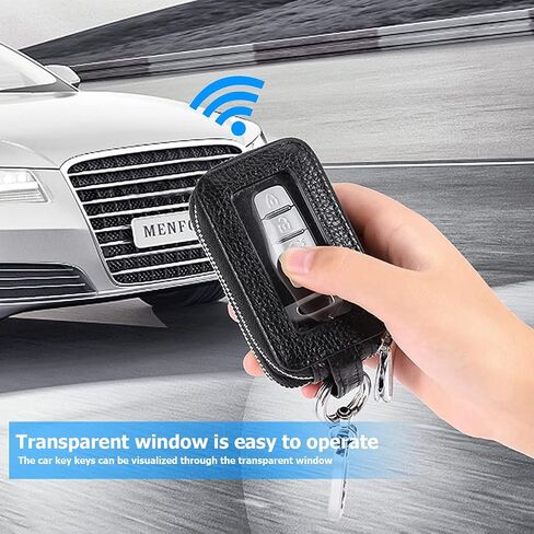 XINLIYA Car Key Fob Case, Genuine Leather Remote Keychain Bag with Lanyard and Zipper Closure, Key Protection Cover for Men Women (Black) in Saudi Arabia