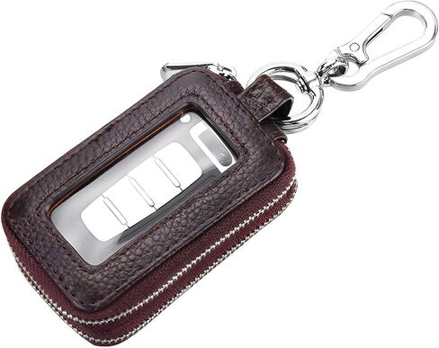 XINLIYA Car Key Fob Case, Genuine Leather Remote Keychain Bag with Lanyard and Zipper Closure, Key Protection Cover for Men Women (Black) in Saudi Arabia