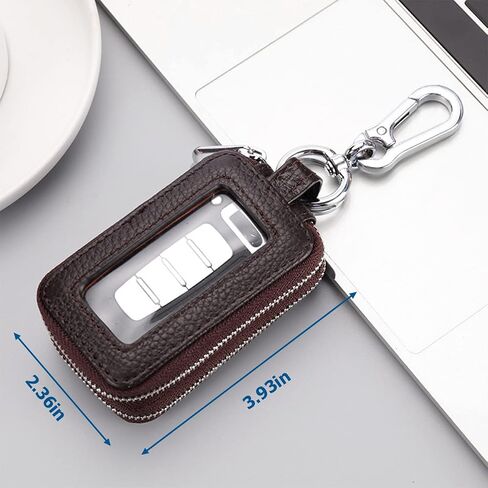 XINLIYA Car Key Fob Case, Genuine Leather Remote Keychain Bag with Lanyard and Zipper Closure, Key Protection Cover for Men Women (Black) in Saudi Arabia