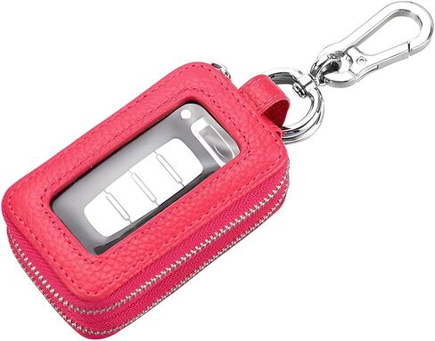 XINLIYA Car Key Fob Case, Genuine Leather Remote Keychain Bag with Lanyard and Zipper Closure, Key Protection Cover for Men Women (Black) in Saudi Arabia