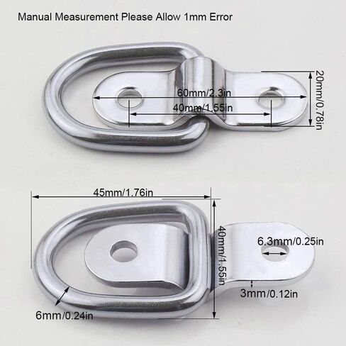 TooTaci D Rings Tie Down Anchors 1/4" Stainless Steel D Ring 1200bls Breaking Strength,6pcs Heavy Duty Trailers Bracket Surface Mount Hooks with Screws Securing Cargo for Boats,Trucks,Camper in Saudi Arabia
