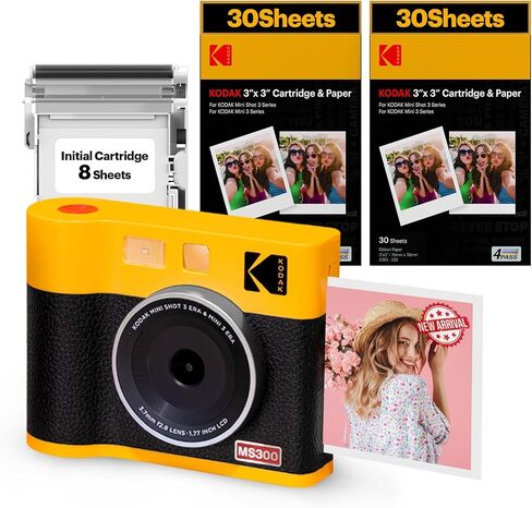 KODAK Mini Shot 2 ERA 4PASS 2-in-1 Instant Camera and Photo Printer (Black, Camera + Initial 8 Sheets + 60 Sheets) in Saudi Arabia