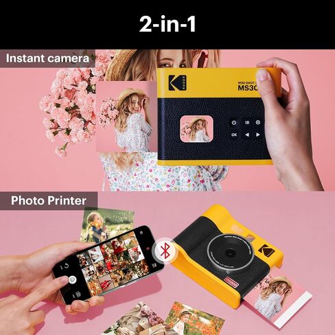 KODAK Mini Shot 2 ERA 4PASS 2-in-1 Instant Camera and Photo Printer (Black, Camera + Initial 8 Sheets + 60 Sheets) in Saudi Arabia