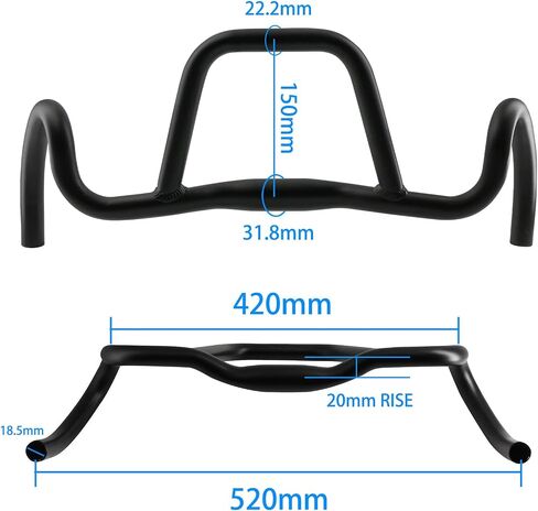 Bicycle Drop Handlebar Aluminum Alloy Round Tube Gravel Handlebar 31.8 Diameter, 420mm-520mm, 20mm Sink Height, for Touring Bikes in Saudi Arabia