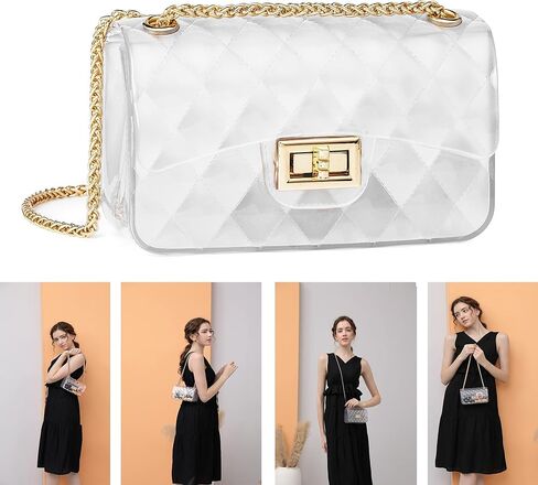 Semi Transparent Jelly Bag for Women,Lady Fashion Lovely Bag，Clear Bag Stadium Approved in Saudi Arabia
