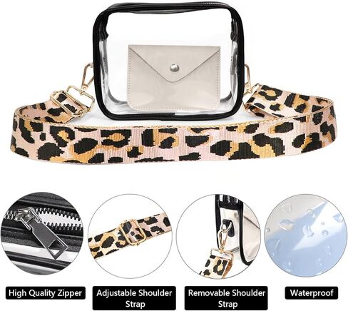 محفظة شفافة حول الجسم معتمدة للنساء مع محفظة بطاقات صغيرة، وحقيبة استاد شفافة صغيرة in Kuwait