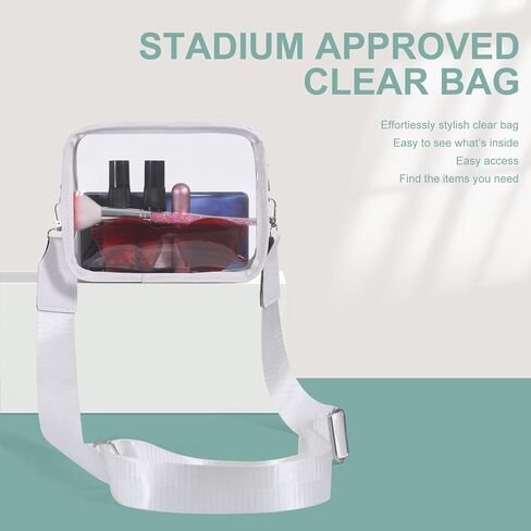 Clear Bag Stadium Approved, Clear Crossbody Bag with Card Bag & Adjustable Shoulder Strap for Concerts in Saudi Arabia