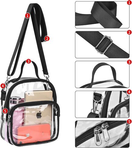 حقيبة كروس شفافة معتمدة من الاستاد، حقيبة حمل شفافة مع حزام للحفلات الرياضية وألعاب صالة الألعاب الرياضية in Kuwait