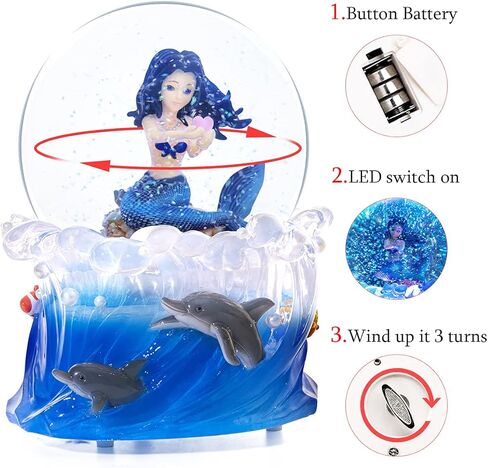 Mermaid Music Box Snow Globe, Mermaid Gift for Daughter Girlfriend Girls Wife Women Birthday Valentine Anniversary Snowglobe with Light Play You are My Sunshine in Kuwait