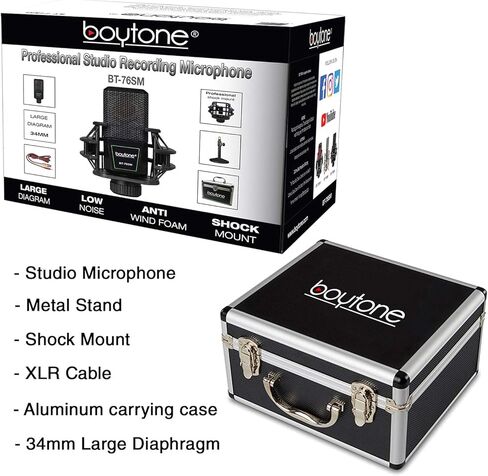 Boytone BT-76SM التوصيل والتشغيل بودكاست قلبي مكثف ستوديو تسجيل الميكروفون، 34 ملم غشاء كبير in Kuwait