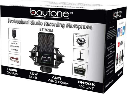 Boytone BT-76SM التوصيل والتشغيل بودكاست قلبي مكثف ستوديو تسجيل الميكروفون، 34 ملم غشاء كبير in Kuwait