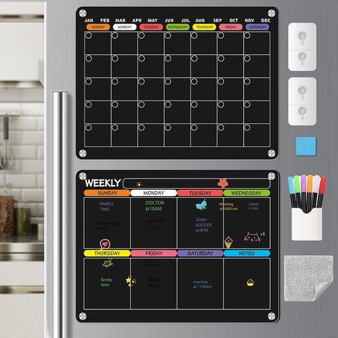 Acrylic Magnetic Dry Erase Calendar Board for Fridge, 17"x12" - Erasable Monthly and Weekly Planner with to-Do List, Includes 6 Markers and Eraser in Saudi Arabia
