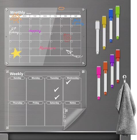 Acrylic Magnetic Dry Erase Calendar Board for Fridge, 17"x12" - Erasable Monthly and Weekly Planner with to-Do List, Includes 6 Markers and Eraser in Saudi Arabia