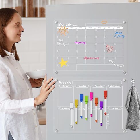 Acrylic Magnetic Dry Erase Calendar Board for Fridge, 17"x12" - Erasable Monthly and Weekly Planner with to-Do List, Includes 6 Markers and Eraser in Saudi Arabia
