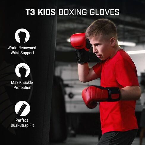 Hayabusa T3 Boxing Gloves for Kids and Teens Wrist and Knuckle Protection, Dual-X Hook and Loop Closure, Splinted Wrist Support, 5 Layer Foam Knuckle Padding in Saudi Arabia