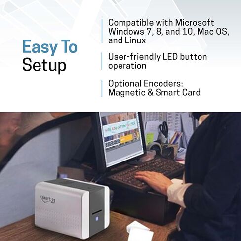 مجموعة الطابعة البسيطة لبطاقة الهوية IDP SMART-21S مع برنامج الكمبيوتر الشخصي فقط، و100 شريط ألوان YMCKO مطبوع، و100 بطاقة بلاستيكية PVC in Kuwait