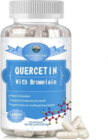 Quercetin 1000mg with Bromelain 200mg - Supports Antioxidant, Immune System and Cardiovascular Health - Bioflavonoid Supplement - Non-GMO, Gluten-Free - 120 Veg Capsules in Kuwait