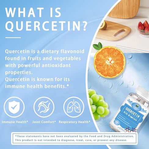 Quercetin 1000mg with Bromelain 200mg - Supports Antioxidant, Immune System and Cardiovascular Health - Bioflavonoid Supplement - Non-GMO, Gluten-Free - 120 Veg Capsules in Kuwait