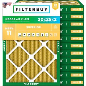 Filterbuy 20x25x2 Air Filter MERV 11 Allergen Defense (12-Pack), Pleated HVAC AC Furnace Air Filters Replacement (Actual Size: 19.50 x 24.50 x 1.75 Inches)