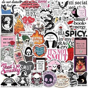 50PCS Smutty Book Stickers for Kindle Adult,Bookish Smut Reading Booktok Dark Romance Case Journal Water Bottle Sticker Spicy Lover Gift Funny Aesthetic Pink Laptop Phone Decal Decor (Book)