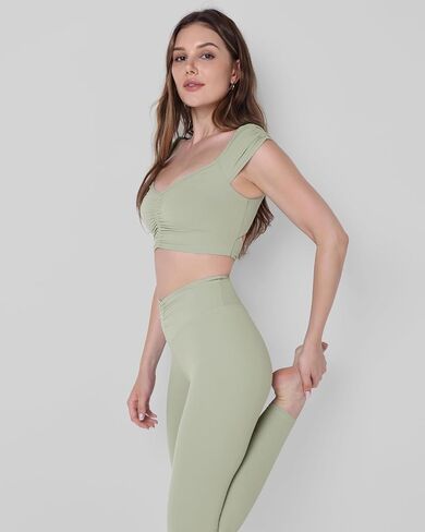 ODODOS Ruched Front Crop Tank for Women V-Neck Cut Out Back Cap Sleeve Cropped Tops in Kuwait