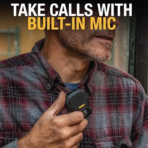 DEWALT Wearable Bluetooth Speaker (Updated Version), Clip-On Wireless Jobsite Pro Water-Resistant Portable Speaker (Non-Magnetic), Built-in Mic for Hands-Free Music/Calls, Bluetooth Speaker in Kuwait
