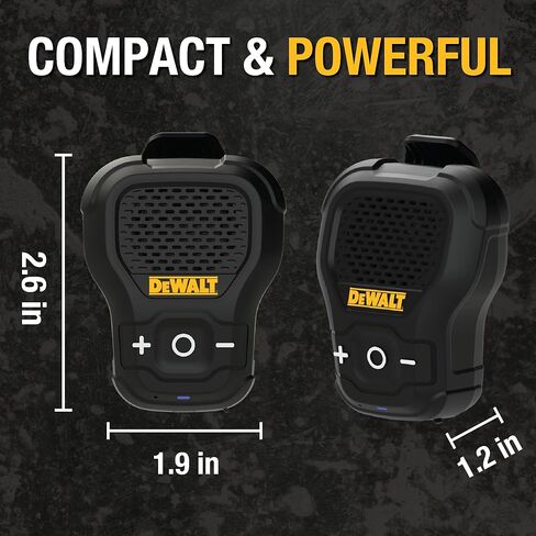 DEWALT Wearable Bluetooth Speaker (Updated Version), Clip-On Wireless Jobsite Pro Water-Resistant Portable Speaker (Non-Magnetic), Built-in Mic for Hands-Free Music/Calls, Bluetooth Speaker in Kuwait