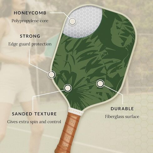 Recess Pickleball Single Paddles - Fiberglass Surface, Honeycomb Core - Sweatproof Foam Comfort Grip - Canvas Cover & Silicone Grip Ring - Tournament or Casual Play - Modern Designs - USAPA Approved in Saudi Arabia