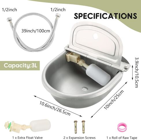 وعاء مياه الشرب للحيوانات من NATGAI، وعاء مياه أوتوماتيكي من الفولاذ المقاوم للصدأ، يتضمن وعاء وأنبوب وصمامين وشريط خام ومحول موصل سريع ومسامير غاطسة (مع فتحة تصريف) in Kuwait