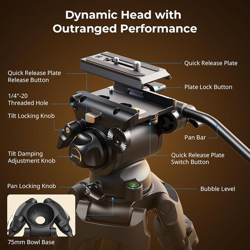 SmallRig AD-01 Video Tripod, 73" Heavy Duty Tripod with 360 Degree Fluid Head and Quick Release Plate for DSLR, Camcorder, Cameras 3751 in Saudi Arabia
