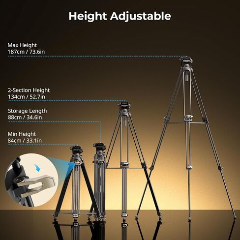 SmallRig AD-01 Video Tripod, 73" Heavy Duty Tripod with 360 Degree Fluid Head and Quick Release Plate for DSLR, Camcorder, Cameras 3751 in Saudi Arabia