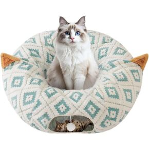 Cat Tunnel, Collapsible h-Shape Cat Tunnel Sturdy Oxford Fabric for Indoor Cats,Interactive Hanging Ball Pet Tunnel Tube with Cat Teaser Stick (Grey)
