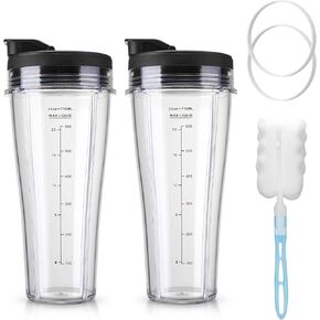 Ninja Blender Cups Replacement 18 oz Cups Kit with Sip & Seal Lids BL450 BL480 BL486 BL487 BL492 BL494 BL642 BL682 NN100 BL2012