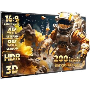 شاشة عرض GHKJOK مقاس 200 بوصة، شاشة عرض كبيرة، شاشة عرض أفلام 16:9 شاشة عرض أفلام قابلة للغسل وقابلة للطي ومضادة للتجاعيد لمؤتمرات المكتب وحفلات المسرح